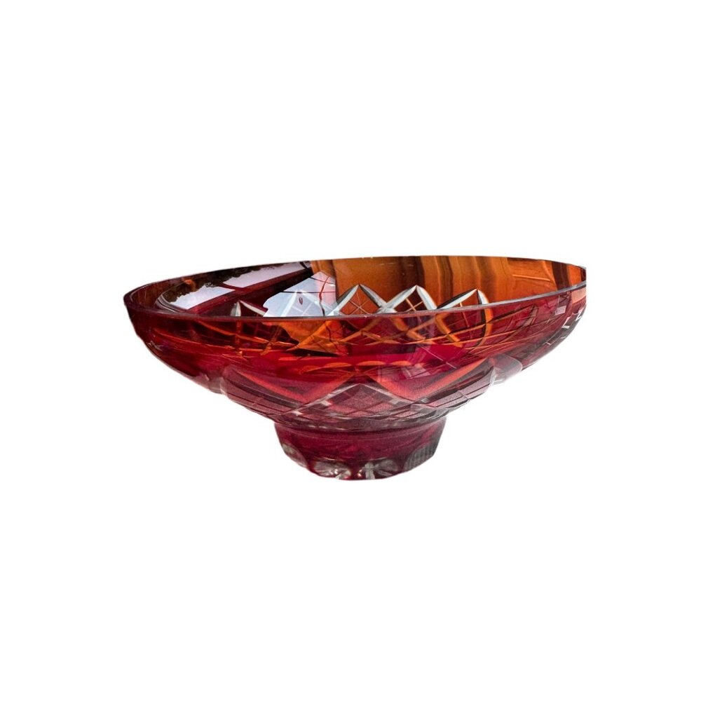 Badash Crystal Ruby Red Cut Glass Pedestal Bowl